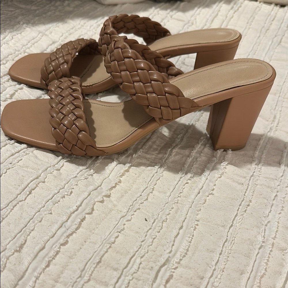 Braided Tan Women's Heeled Sandals - Picture 2 of 6